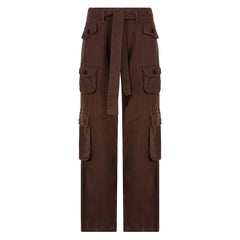 Button Low Waist Women's Cargo and Denim Pants