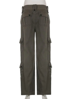 Button Low Waist Women's Cargo and Denim Pants